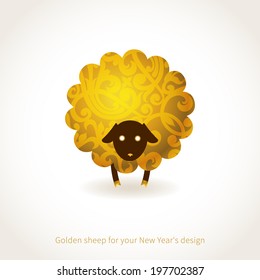 Symbol of 2015. Sheep, decorated gold floral patterns. Vector element for New Year's design. Illustration of 2015 year of the sheep.