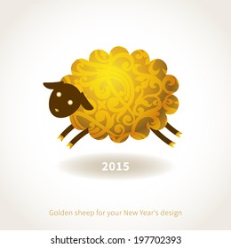 Symbol of 2015. Sheep, decorated gold floral patterns. Vector element for New Year's design. Illustration of 2015 year of the sheep.