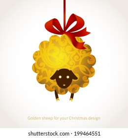 Symbol of 2015. Sheep, decorated gold floral patterns. Vector element for New Year's design. Illustration of 2015 year of the sheep.