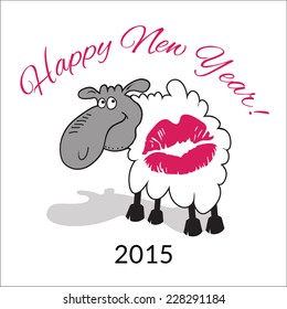 Symbol of 2015. Vector element for New Year's design. Illustration of 2015 year of the sheep. Happy new 2015 year postcard with funny sheep.