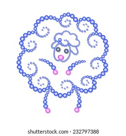 A symbol of 2015 year funny little sheep made of blue pearls