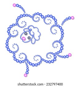 A symbol of 2015 year funny little sheep made of blue pearls