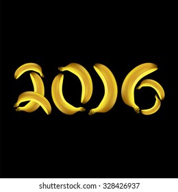 Symbol of 2016 made made from bananas. Vector element for New Year's design. Illustration of 2016 year of the monkey.