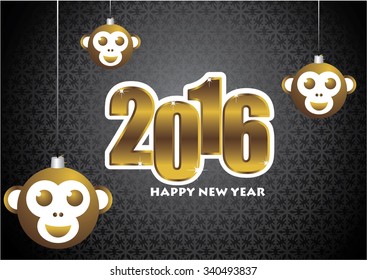 Symbol of 2016. Monkey head, decorated gold  Vector element for New Year's design. Illustration of 2016 year of the monkey.