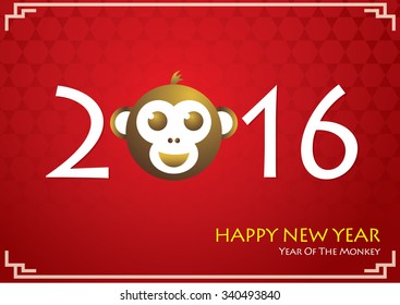 Symbol of 2016. Monkey head, decorated gold  Vector element for New Year's design. Illustration of 2016 year of the monkey.