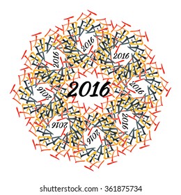 Symbol of 2016 New Year from chinese hieroglyphs. Translation of 12 zodiac feng shui signs hieroglyphs: 'Sun' and "Monkey". 