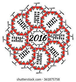 Symbol of 2016 New Year from chinese hieroglyphs. Translation of 12 zodiac feng shui signs hieroglyphs: 'Sun' and "Monkey". 