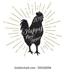 Symbol of 2017 Chinese calendar vector illustration of cock with hipster starburst
