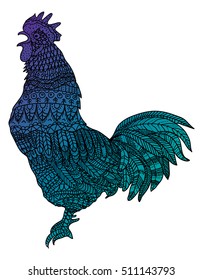 Symbol 2017. Fiery cock. New Year. Christmas. Stylized bird. Farm. Vector illustration. Ornamental rooster.