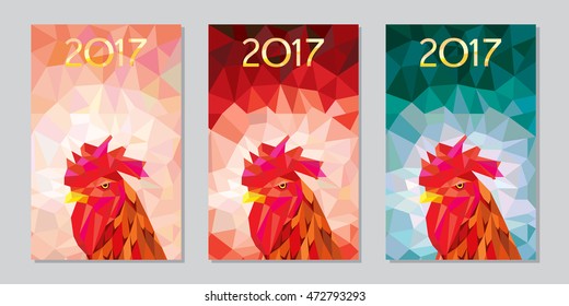 symbol 2017 fire cock poligonal background three different color variations