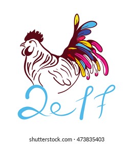 Symbol of 2017 new year by chinese calendar. Hand drawn vector rooster. Sketch illustration.