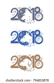 Symbol of 2018. Three options. Year of the Dog design.