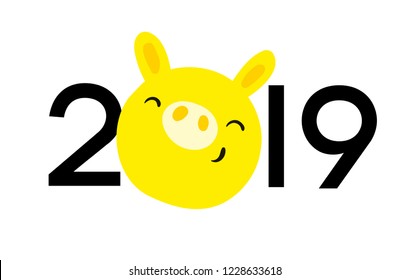 Symbol 2019 year in Eastern calendar yellow pig. Logo New Year 2019. Use for calendar diary banner poster postcard. cartoon smyle yellow pig. Vector isolated illustration for chinese new year