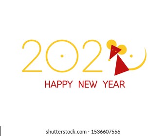 Symbol of 2020 Chinese Happy New Year - rat or mouse minimal geometric illustration. Design template for Happy New Year party or lunar horoscope with rat