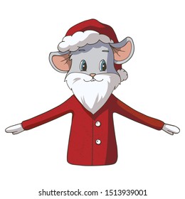 The symbol of 2020 New Year. Cute cartoon mouse (rat) wearing Santa Claus costume. Isolated objects on white background. Decor elements for gift card and kids products. Vector illustration.