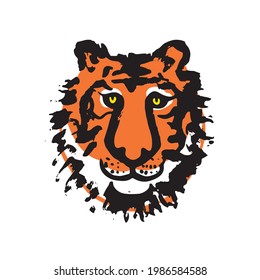 Symbol of 2022. Cute character in cartoon style. Smiling tiger