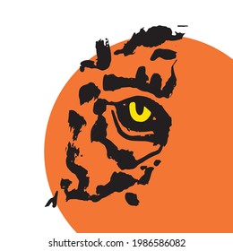 Symbol of 2022. Part of a tiger's face with a warning look. Freehand brush stroke illustration