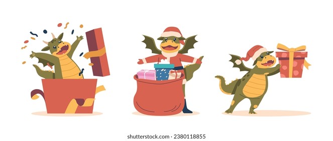 Symbol Of 2024 Cartoon Dragon Bringing Joy And Fortune. This Playful Astrological Creature Ushers In The Year With Gifts