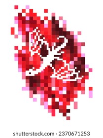 Symbol of 2024 chinese new year dragon in pixel art style on red pixeled background. Modern vector design element for celebration, printing on t-shirts, home textile, bedding, fabric, package.