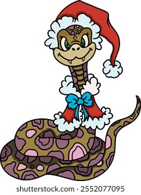 símbolo de 2025, serpiente del Año Nuevo en un traje de Santa Claus