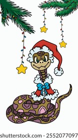 símbolo de 2025, serpiente del Año Nuevo en un traje de Santa Claus