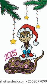 símbolo de 2025, serpiente del Año Nuevo en un traje de Santa Claus