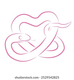 Símbolo de 2025, el contorno de una divertida serpiente rosa enroscada en forma de corazón sobre un fondo blanco