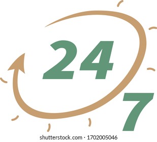 Symbol 24/7. Working non stop concept. Flat vector illustration.