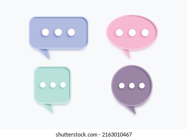 Symbol 3D communication set. The word communicate with pastel dialog speech bubbles. Minimal design concept. Vector illustration