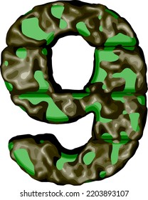 Symbol 3d in green camouflage. number 9