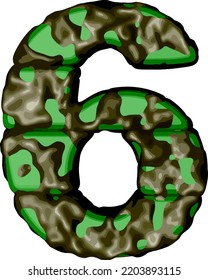Symbol 3d in green camouflage. number 6