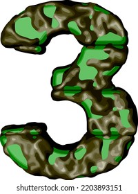 Symbol 3d in green camouflage. number 3