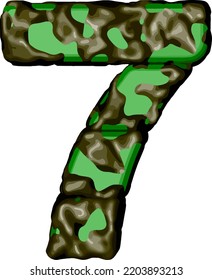 Symbol 3d in green camouflage. number 7