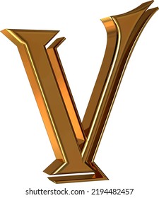 Symbol 3d Made Of Gold. Letter V