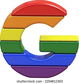 Symbol 3d made of LGBT flag colors. number letter g