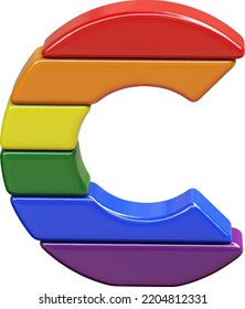 Symbol 3d made of LGBT flag colors. number letter c