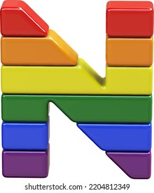 Symbol 3d made of LGBT flag colors. number letter n