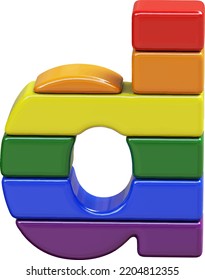 Símbolo 3d hecho con colores de la bandera LGBT. letra d