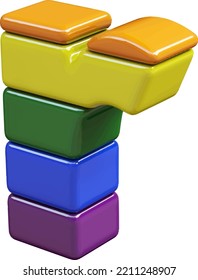 Symbol 3d made of LGBT flag colors. letter r