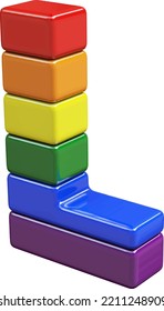 Symbol 3d made of LGBT flag colors. letter l