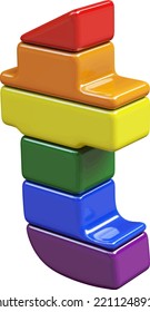 Symbol 3d made of LGBT flag colors. letter t