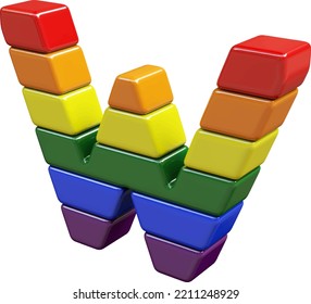 Symbol 3d made of LGBT flag colors. letter w