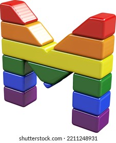 Símbolo 3d hecho con colores de la bandera LGBT. letra m