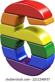 Symbol 3d made of LGBT flag colors. number 6