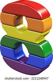 Símbolo 3d hecho con colores de la bandera LGBT. número 8