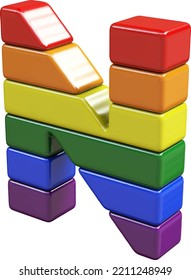 Símbolo 3d hecho con colores de la bandera LGBT. letra n