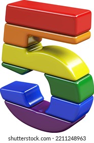 Símbolo 3d hecho con colores de la bandera LGBT. número 5