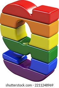 Symbol 3d made of LGBT flag colors. letter g