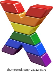 Symbol 3d made of LGBT flag colors. letter x