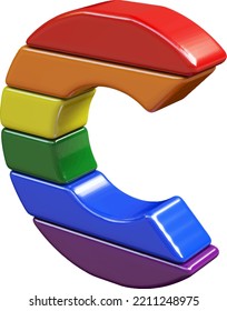 Símbolo 3d hecho con colores de la bandera LGBT. letra c